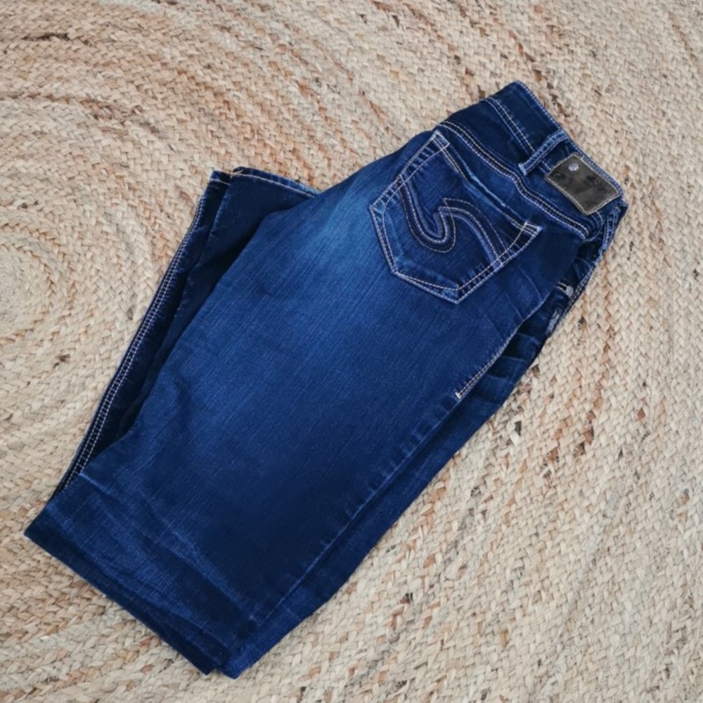 Womens Silver Suki dark blue super stretch slim boot cut denim jeans. Size 31/35